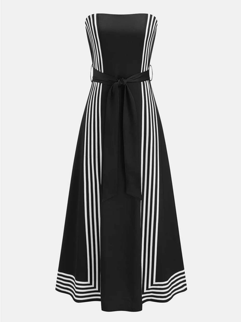 Commense Strapless Striped Belted Midi Dress Size Small NWT - Picture 2 of 6
